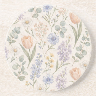 Porta-copos Tulipas Lilases Aquarela de Prado de Primavera com