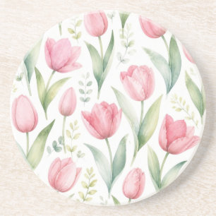 Porta-copos Tulipas Rosa Pintura Floral Aquarela Botânica