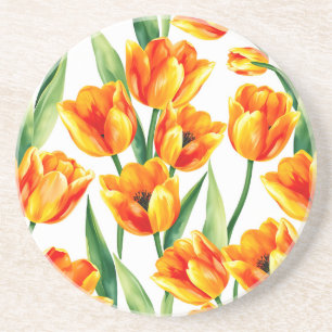 Porta-copos Tulipas Vibrantes Padrão de Aquarela em Amarelo Br