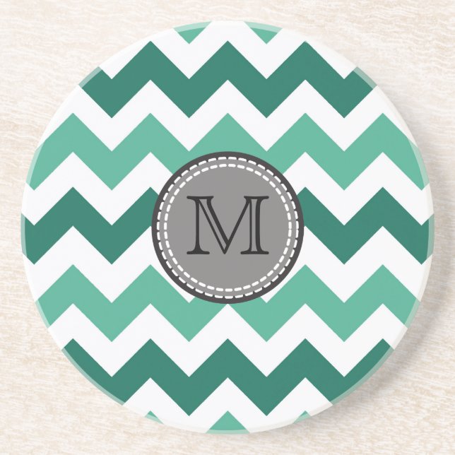 Porta-copos Turquesa e Mint Chevron Zigzag Monograma (Frente)