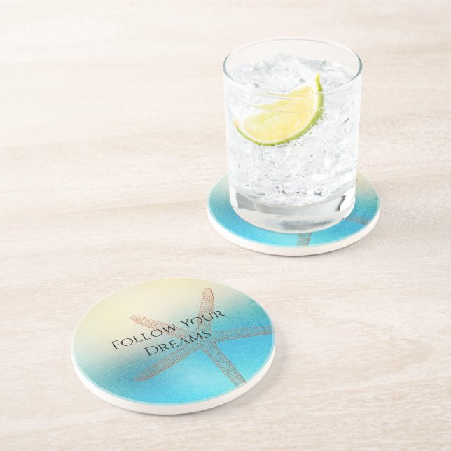 Porta-copos Turquoise White Aqua Blue Starfish Beach (Lateral)