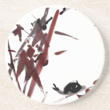 Tuschekunst mit Schnecke und Rotem Bambus