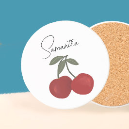 Porta-copos Two Red Cherries Illustration | Cute Fruit Art 