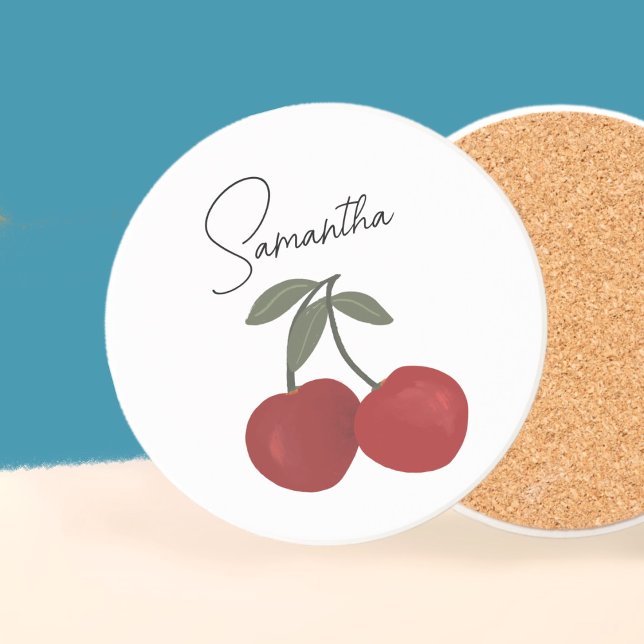 Porta-copos Two Red Cherries Illustration | Cute Fruit Art  (Criador carregado)