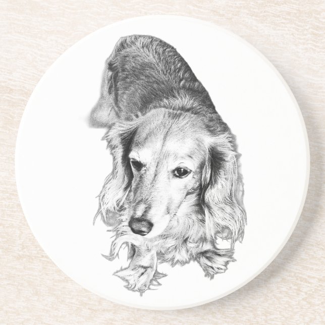 Porta-copos Um Lugar para Pausar – Dachshund de Pelo Longo (Frente)