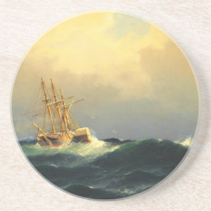 Porta-copos Uma nave de vapor em uma tempestade no oceano Atlâ