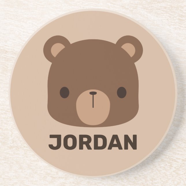 Porta-copos Urso Castanho Bonito com Nome Personalizado (Frente)