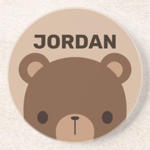 Porta-copos Urso Castanho Bonito com Nome Personalizado