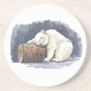 Porta-copos Urso polar dormindo, arte aquarela