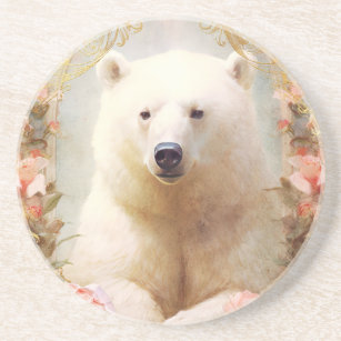 Porta-copos Urso Polar e Flores Rosa