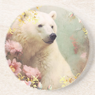 Porta-copos Urso Polar e Flores Rosa