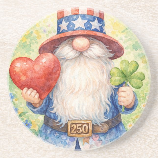 Porta-copos USA 250th Anniversary Patriotic Gnome Heart Shamro (Frente)