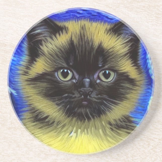 Porta-copos Van Gogh Starry Night Siamese Cat (Frente)