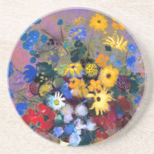 Porta-copos Vaso Branco com Flores Odilon Redon