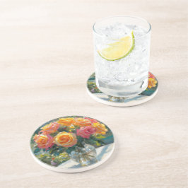 Porta-copos Vaso de Rosas Amarelas Rosadas