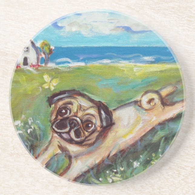 Porta-copos Verão feliz do doce do Pug (Frente)