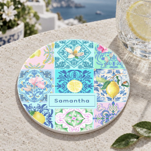 Porta-copos Verão Siciliano turquesa colorido azulejo Amalfi
