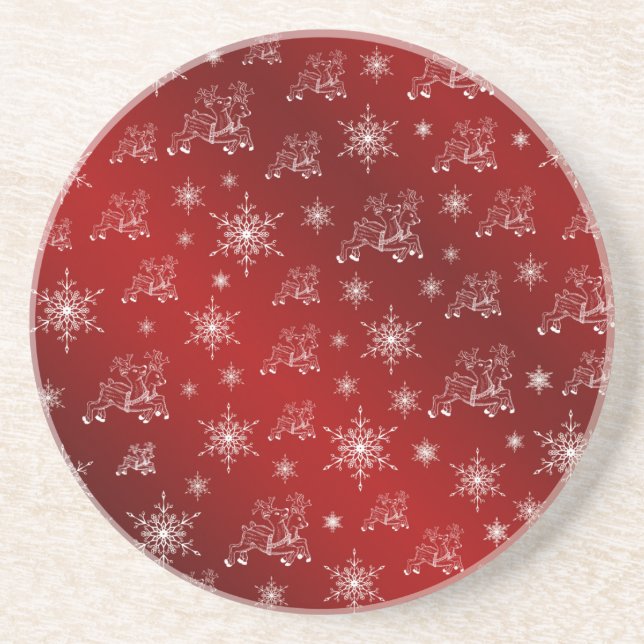 Porta-copos vermelho,rrena, estrela, estrelas, floco de neve,  (Frente)