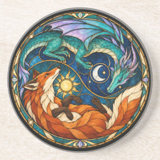 Porta-copos Vidro Colorido Celestial de Raposa e Dragão