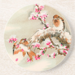 Porta-copos Vintage aves japonesas em um galho