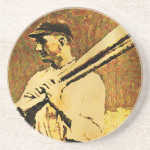 Porta-copos Vintage Baseball Player Oil Painting Coaster