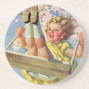 Porta-copos Vintage Child, garota balançando em uma peça de 