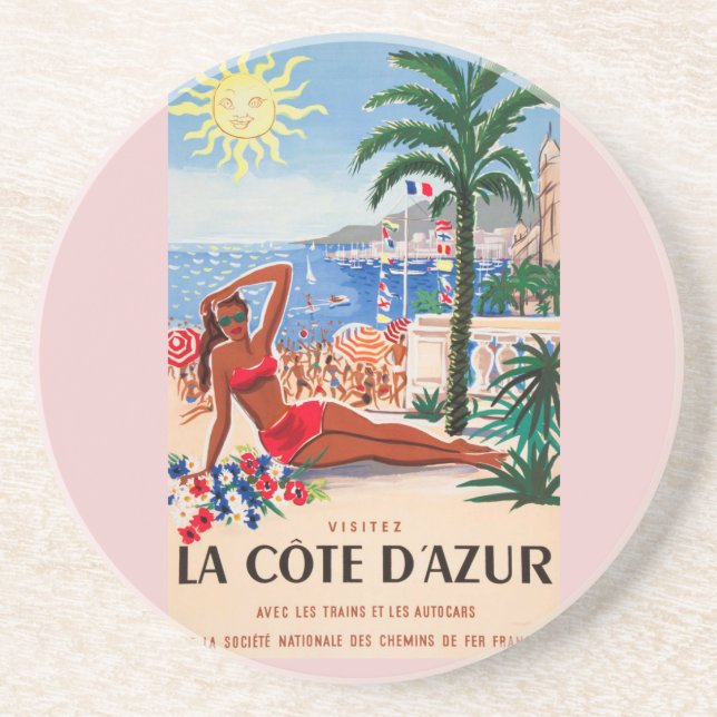 Porta-copos Vintage Cote D'Azur Beach Girl (Frente)