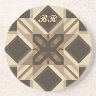 Porta-copos vintage Geometric Quilt Block Art monogramed