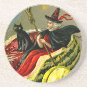 Porta-copos Vintage Halloween Black Cat and Witness