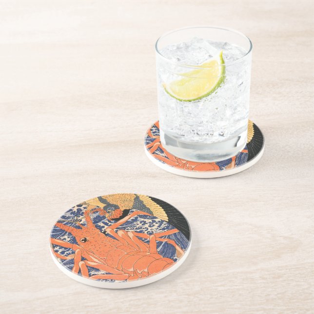 Porta-copos Vintage, lagosta japonesa e pássaro (Lateral)