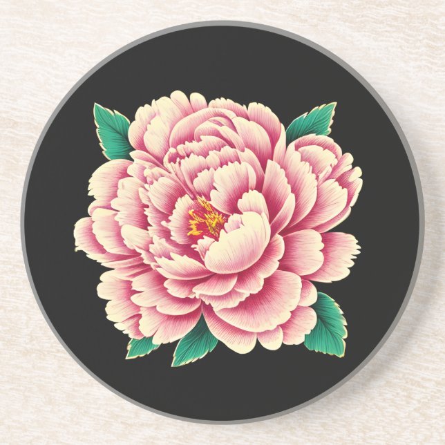 Porta-copos Vintage Pink Peony Flower (Frente)