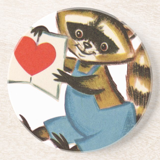 Porta-copos Vintage Raccoon Love (Frente)