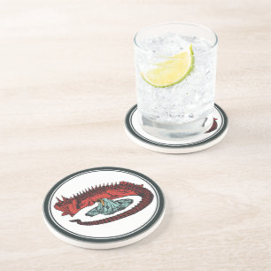 Porta-copos Vintage Red Green Dragon Lady Art Nouveau Graphic 