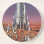 Porta-copos Vintage Science Fiction, Astronautas Beetle Aliens<br><div class="desc">Imagem de vintage: viagem de ficção científica futurista e imagem de foguete de transporte. Astronautas correndo até seu foguete escapando de aliens em forma de besouro em um planeta estrangeiro tentando voltar para a terra. Um clássico design de ficção científica de quadrinhos retrógrados do 50 do futuro.</div>