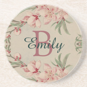 Porta-copos Vintage Watercolor Floral Rosa Personalizado