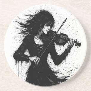 Porta-copos Violinista Nascido da Tinta na Tempestade de Som