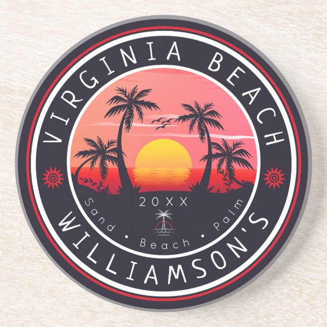 Porta-copos Virginia Beach USA Retro Sunset Souvenirs 80s (Frente)