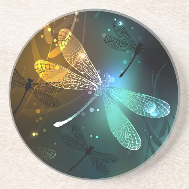 Porta-copos Voo luminoso verde de libélula (Frente)