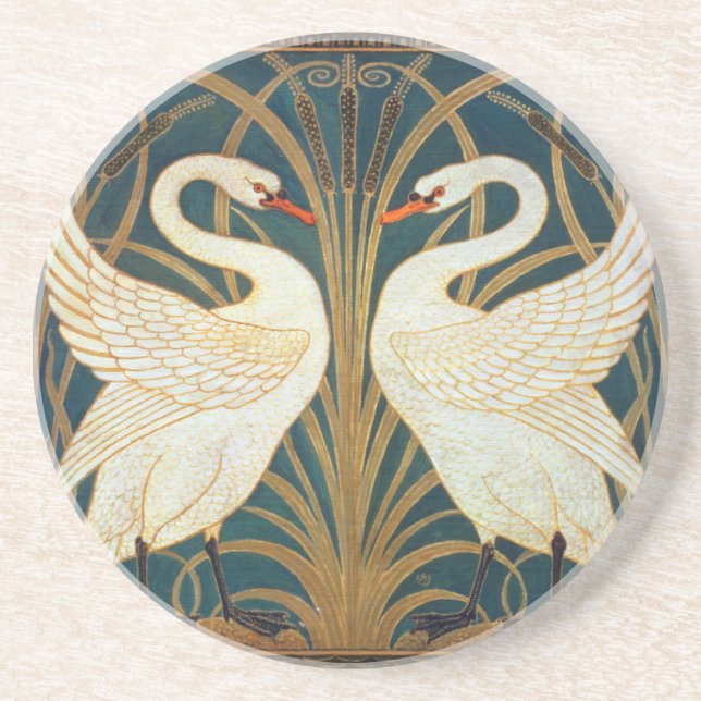 Porta-copos Walter Crane Swan, Rush E Iris Art Nouveau (Frente)