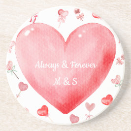 Porta-copos Watercolor Heart Valentine Drink Coaster
