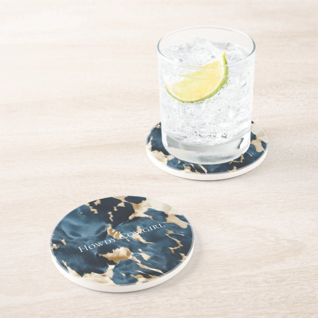 Porta-copos Western Blue Cream Dourado Cowboy Cowhide (Lateral)