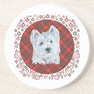 Porta-copos Westie em Tartan
