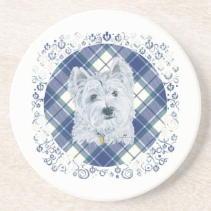 Porta-copos Westie no Tartan