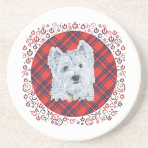 Porta-copos Westie no Tartan