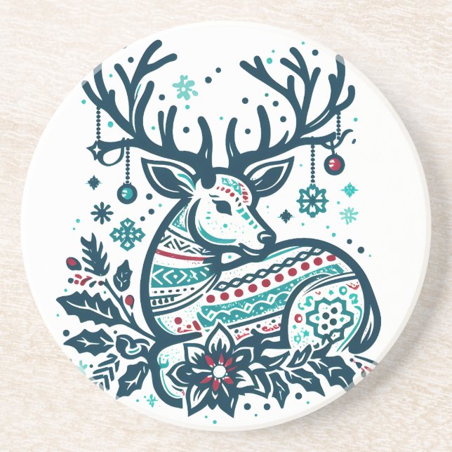Porta-copos Whimsical Christmas Deer Vector Clipart - Festive (Frente)