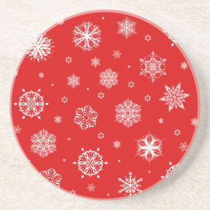 Porta-copos White snowflakes on red background
