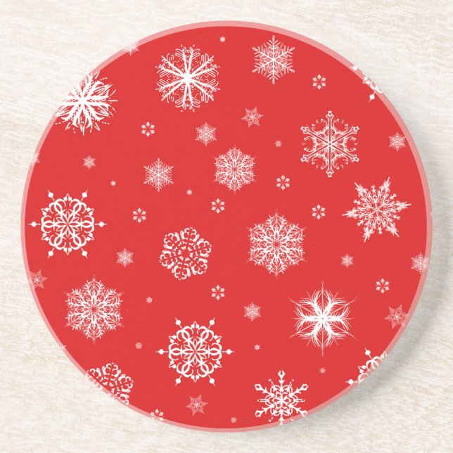 Porta-copos White snowflakes on red background (Frente)
