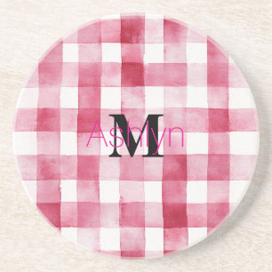 Porta-copos Xadrez Branco Rosa Feminino Monograma