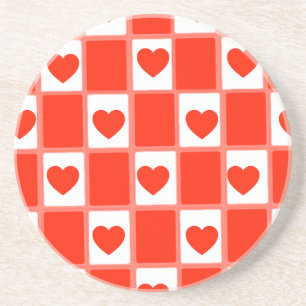 Porta-copos Xadrez Coração Vermelho Retro
