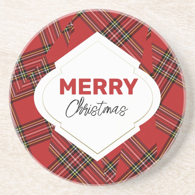 Porta-copos Xadrez Vermelha de Feliz Natal Artístico (Frente)